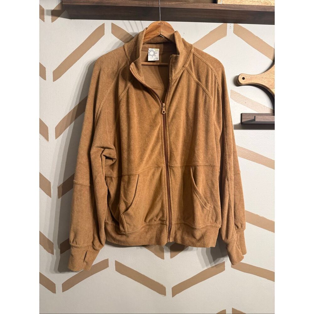Offlineβ by Aerie Brown Towel Terry Long Sleeve Full Zip Sweatshirt Size Medium